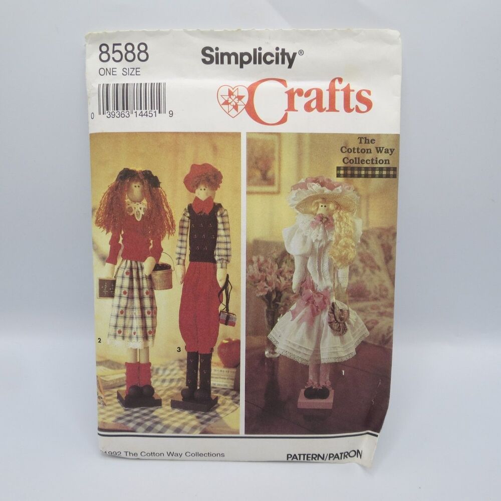 Simplicity 8588 Doll Clothes Craft Pattern ONE SIZE Dowel Dolls Vintage 1992